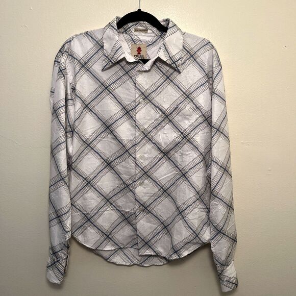 FRIED WATER Vintage Textured Crinkle Western Long Sleeve No Iron Button Down- M - Picture 1 of 9